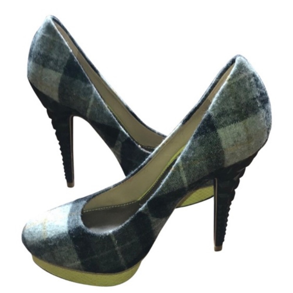 Rachel Roy Gray and Yellow Plaid Heels